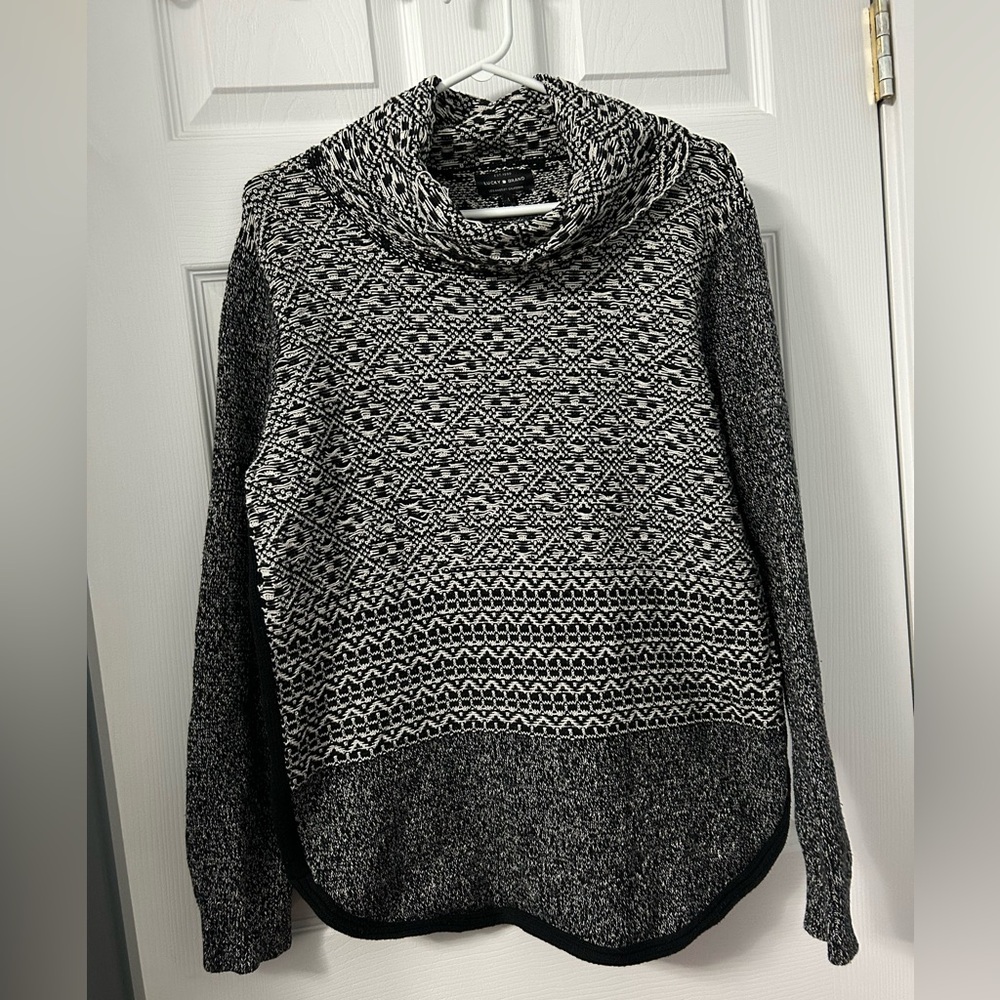 Lucky Brand Black & White Cowl Neck Knit Sweater
